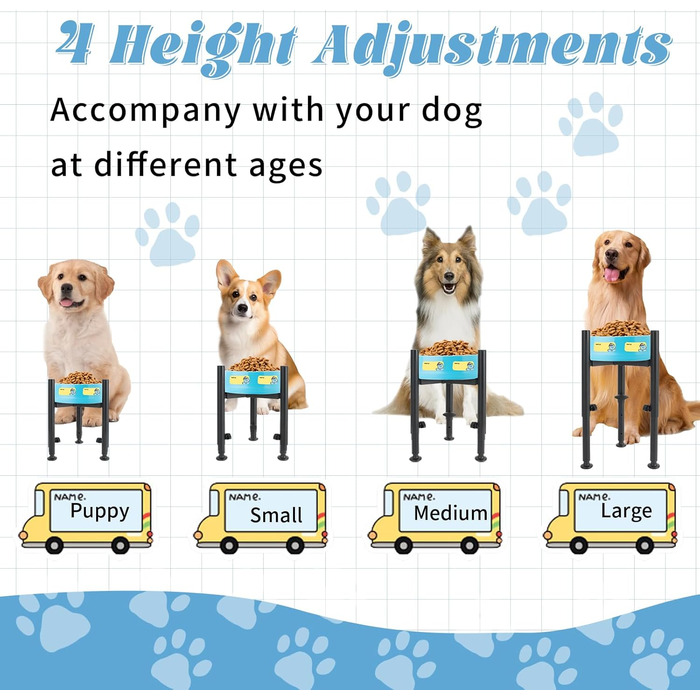 Підвищена годівниця для собак з платформою, регульована висота 6-10 дюймів, з наклейкою для імені, для домашніх тварин