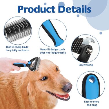 Бурштук для вичісування собак, щітка від випадання шерсті, двосторонній, для підшерстка, гребінець, матуючий інструмент для видалення шерсті, щітка для собак та котів, видалення линяючого підшерстка, ковтунів, матів