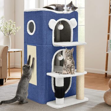 Дім для котів YITAHOME: сучасний комплекс з тунелем, когтеточкою та ігровим майданчиком для кількох кошенят (блакитний)