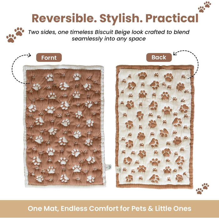 Килимок для собак та котів PetMat з органічної бавовни, 40,6 x 61 см, двосторонній, безшовний, м'який 3D-в'язаний, для лежанок, бежевий
