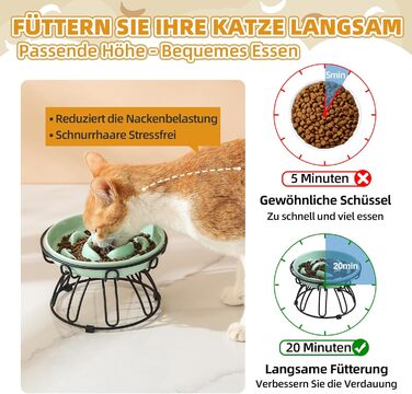 Підвищена годівниця для котів Anti Schling Napf - керамічна миска з антиковзним металевим підставкою, серія Pastel, повільне годування, інтерактивна лабіринтова годівниця, м'ятно-зелений колір