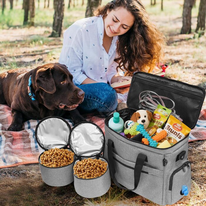 MYDAYS Сумка для собак, багаж для тварин, дорожня сумка на вихідні з мискою (сіра)