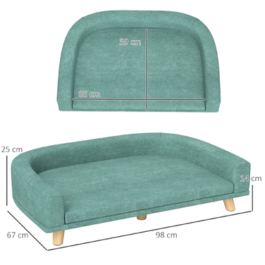 PawHut Dog Sofa Зручний диван для домашніх тварин з подушкою для великих собак, піднята конструкція з дерев'яними ніжками, зелений 98x67x25см