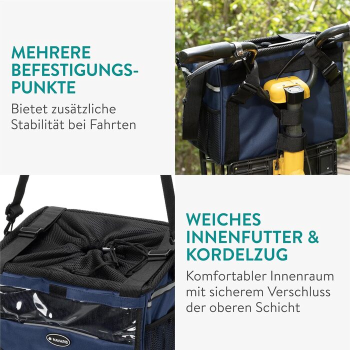 Корзина для собак Navaris на велосипед - перевезення собак до 10 кг, з додатковими кишенями, блакитна