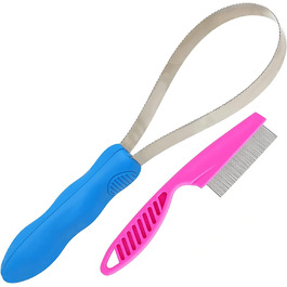 KALAMANDA Щітка для грумінгу собак та котів, двостороння, з нержавіючої сталі, з гребінцем, для грубої та тонкої шерсті, для догляду за кіньми