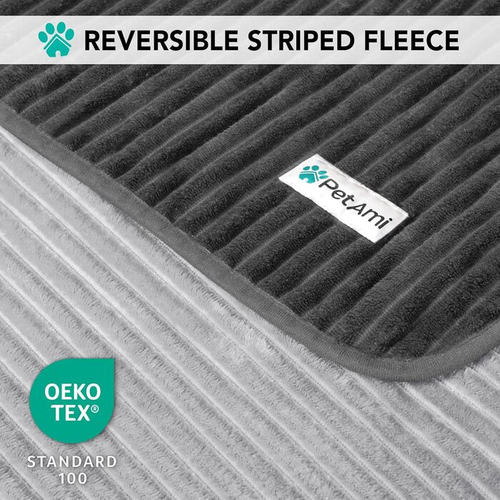 Водонепроникний килимок для собак PetAmi, захисний від протікання, для малих, середніх та великих собак, двосторонній, під меблі, ліжко, диван, софу, чохол, м'який, в смужку, килимок для домашніх тварин, 152,4 x X-Large (60x80), сірий/світло-сірий