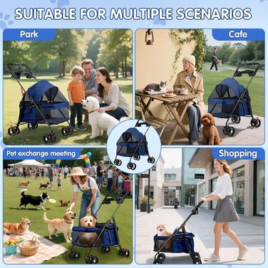 Дитяча коляска для тварин 4-Rad, синього кольору. Легка коляска для собак та котів з поворотними колесами та дихаючим мережевим покриттям. Ідеально для прогулянок та подорожей.