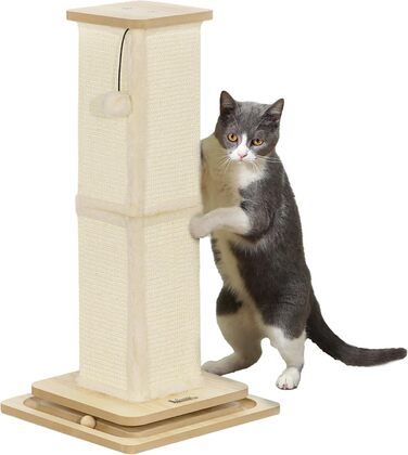PawHut 3-в-1 кігтеточка для котів 67 см, стовпчик із сизалю з іграшкою, меблі для котів, для дому, колір дуб