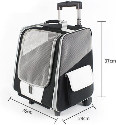 Транспортна сумка на колесах для собак та котів, сумка-тролей для домашніх тварин з вікном, 35x29x37 см (чорний)