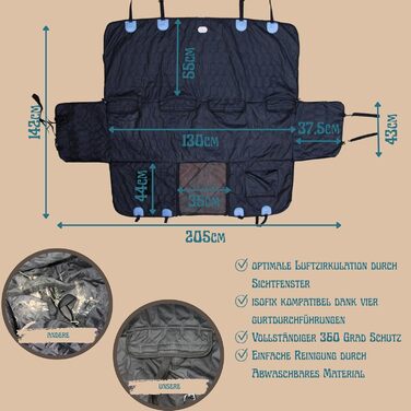 Накидка для собак у машину - захист заднього сидіння, шкіряна, сумісна з ISOFIX, неслизька, водовідштовхувальна, універсальна