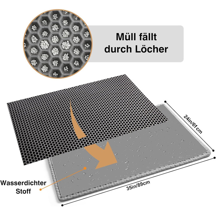 Килимок для котячого туалету Pieviev Katzenklo Matte з дизайном у вигляді стільових сот, вологостійкий, двошаровий (76x61 см)