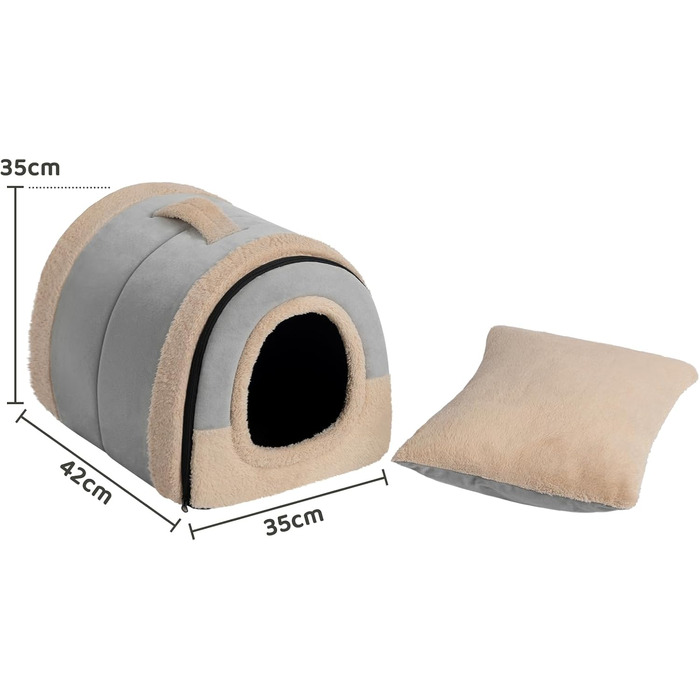 Кішечка Hollypet: ліжко для котів та маленьких собак, 2-в-1, тепле гніздо-печера з кришталевої оксамиту, сірий колір, для дому та вулиці