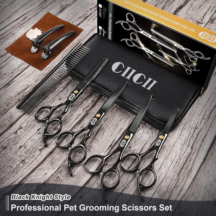 Набір професійних ножиць для грумінгу собак CIICII 10-в-1: безпечні, з різними типами лез для собак та котів