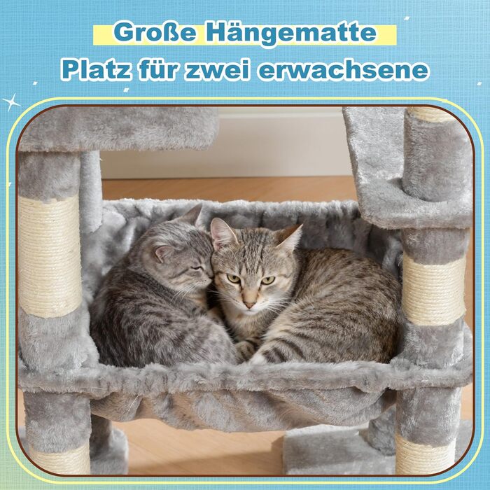 Котячий будиночок Hey-brother Kratzbaum: велика платформа, 2 печери, гамак, сизаль, кошик, 127 см, MPJ071W