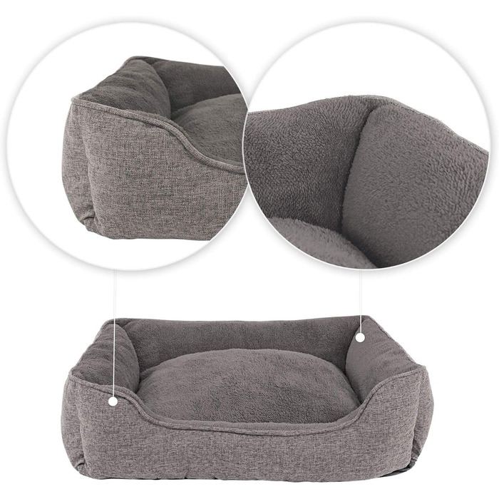 М'яке ліжко для собак та котів Lionto, сіре, 75x60 см, знімний чохол, антиковзаюче дно