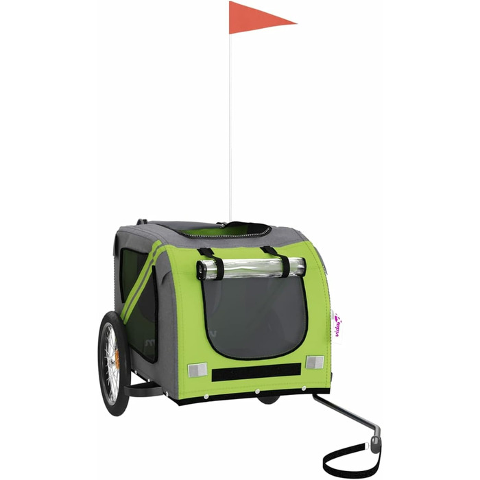 Фургон для собак Fasba: велосипедний причіп для собак, котів та інших тварин з відбивачами та прапорцем. Зелено-сірий, матеріал: оксфордська тканина та метал.