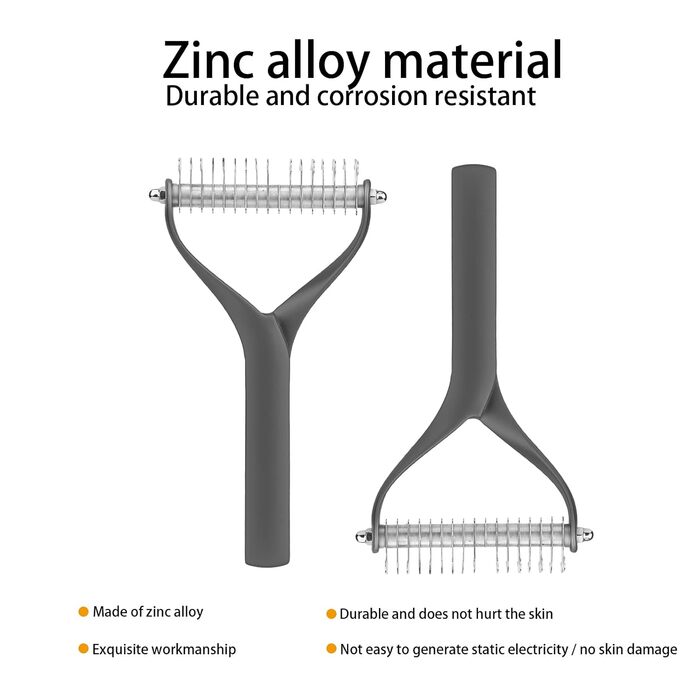Гребінець для собак та котів з довгою шерстю, 2-етапний, для видалення підшерстя, з цинкової сплави, довговічний, для бережного догляду за шкірою, ефективний проти ковтунів та випадання шерсті (Чорний, L)