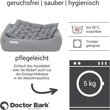 Ортопедичне ліжко для собак Doctor Bark - миється до 95°C, гігієнічне, без запаху, з м'яким коржем для собак середніх порід (M - 80x70 см, світло-сірий)