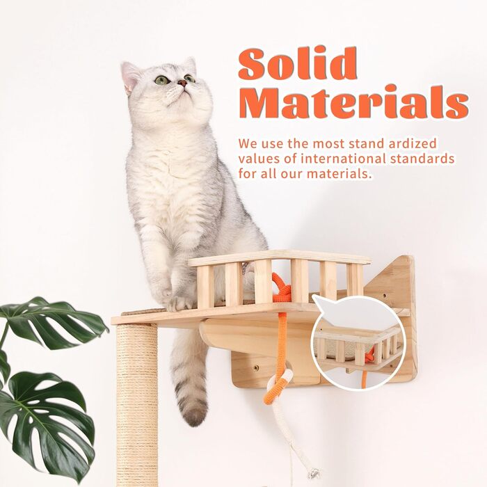 Кігтеточка на стіну MIUZMORE: 7 елементів, полиці та стійки з сизалю, кріплення, кігтешкреб для котів, компактні меблі для дому