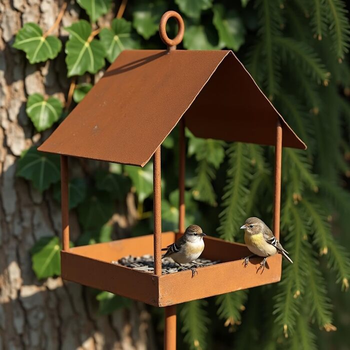 Металева годівниця для птахів на ніжці, 143 см, вологостійка, рустикальний стиль, годівниця для пташиного корму