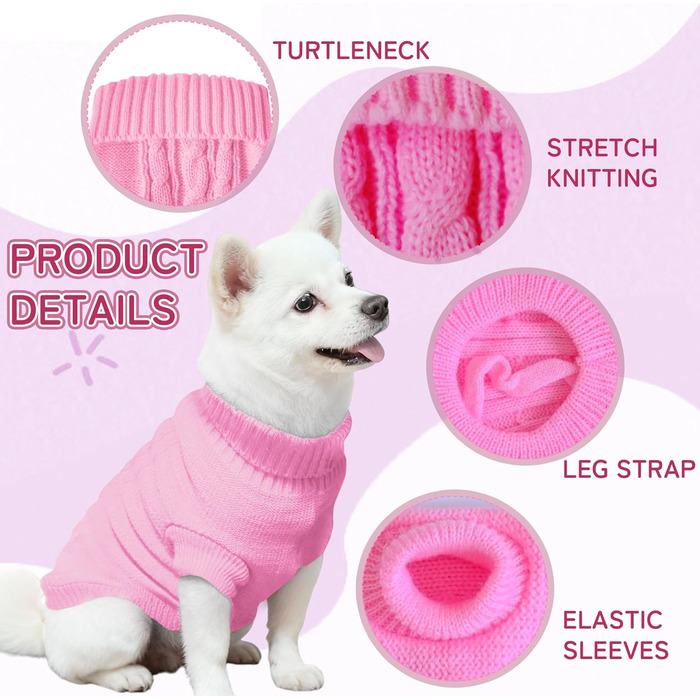 Вовняний пуловер для собак з коміром-горловиною, теплий та м'який, зимовий одяг для собак та котів, червоний, розмір M (14', рожевий)