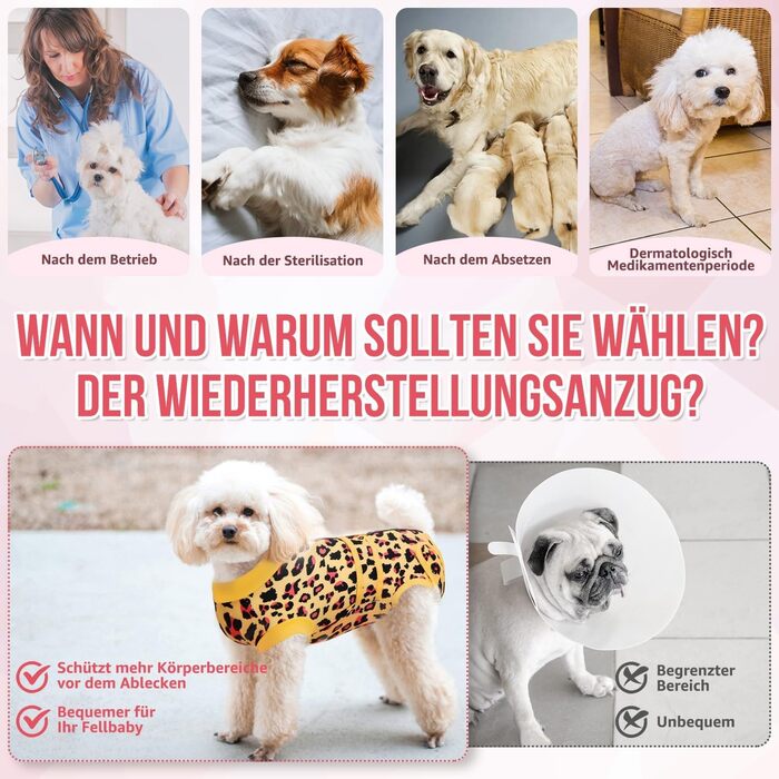 Комбінезон для собак після операції LowTon з м'яким дихаючим захистом від витікання, альтернатива електронного нашийника, підходить для кастрованих собак (самців та самок), (Leopardenmuster-Gelb, XXXXL)
