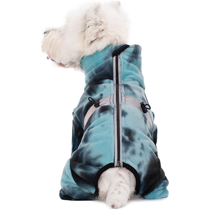 Зимовий теплий одяг для собак, флісовий комбінезон з регульованими лапами та D-подібним кільцем, для маленьких собак, колір Батик Блакитний, розмір S