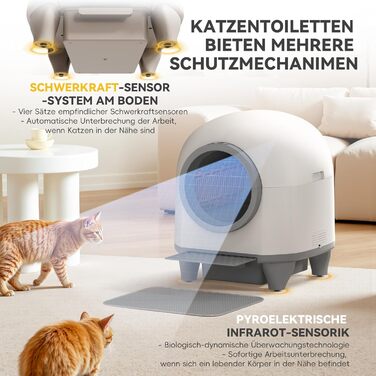 Автоматичний лоток для котів Devoko 90 л з керуванням через додаток, 9 датчиків безпеки, великий, для кількох котів, тихий