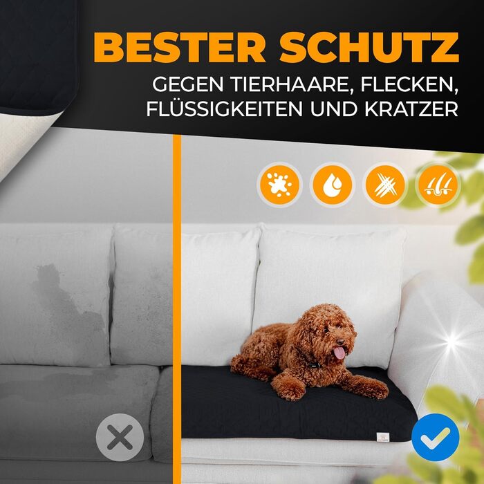 Водонепроникний килимок для собак SympaTierisch - захист дивану та ліжка - неслизький, для великих собак, 130 x 100 см, чорний, можна прати в пральній машині