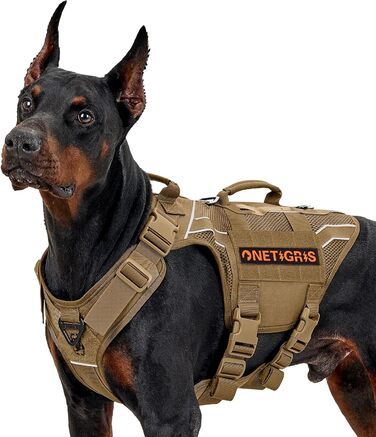 Шлея для собак OneTigris AIRE Armor, регульована, сітчаста, з 2 ручками і 3 D-кільцями, не тягне, безпечна, відбивна, дихаюча, для середніх і великих собак, коричнева, розмір L
