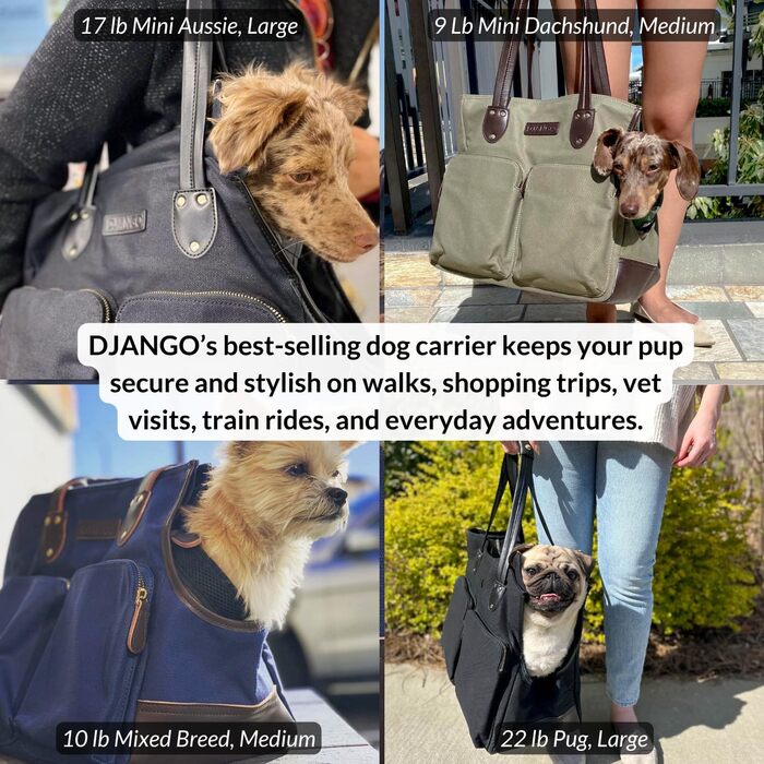 Сумка-переноска для собак DJANGO - велика, waxed canvas та шкіра, з кріпленням-поводком та кишенями на блискавці (marineblau)