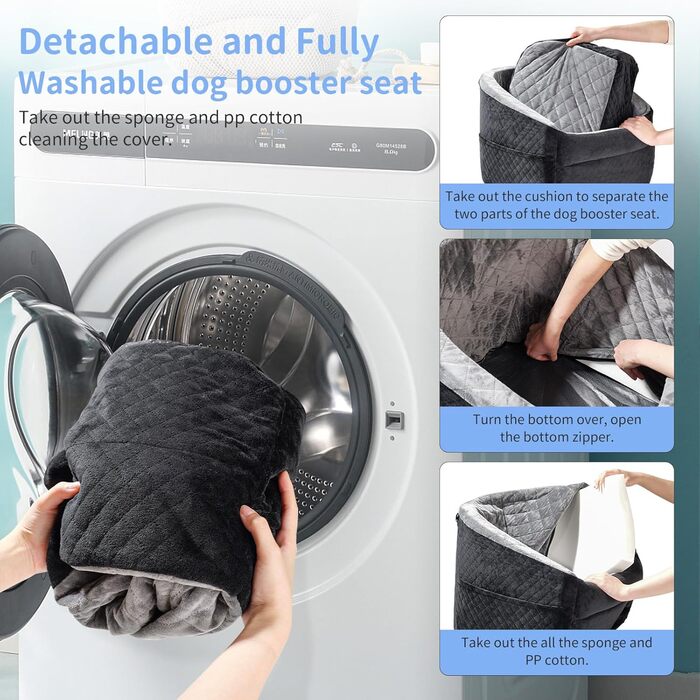 Автокрісло для собак - оновлена версія, Memory Foam, сірий колір, для малих та середніх собак до 15,9 кг, з безпечною шнуркою, знімне та миється