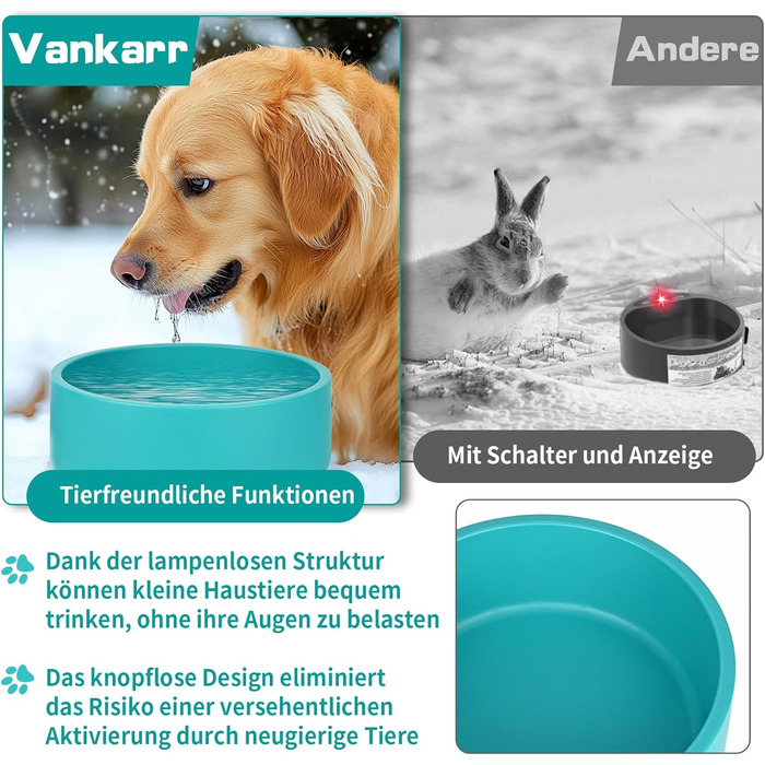 Нагрівальний миска для собак Vankarr 3.2L з термостатом. Захист від укусу кабелю 200см. Підходить для собак, котів, курей та кроликів.