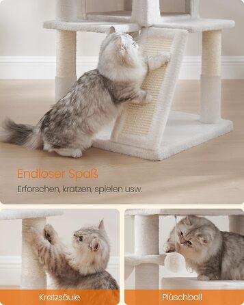 Дерево для котів Feandrea 96 см з платформою, будиночком, гамаком та сходами, PCT51W (кремовий)