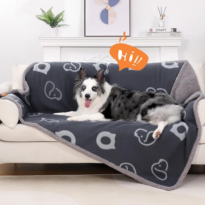 PETTOM Водонепроникний килимок для собак, 127 x 100 см, Sherpa Fleece, для середніх та великих собак, котів, м'який, з подвійним шаром, сірий