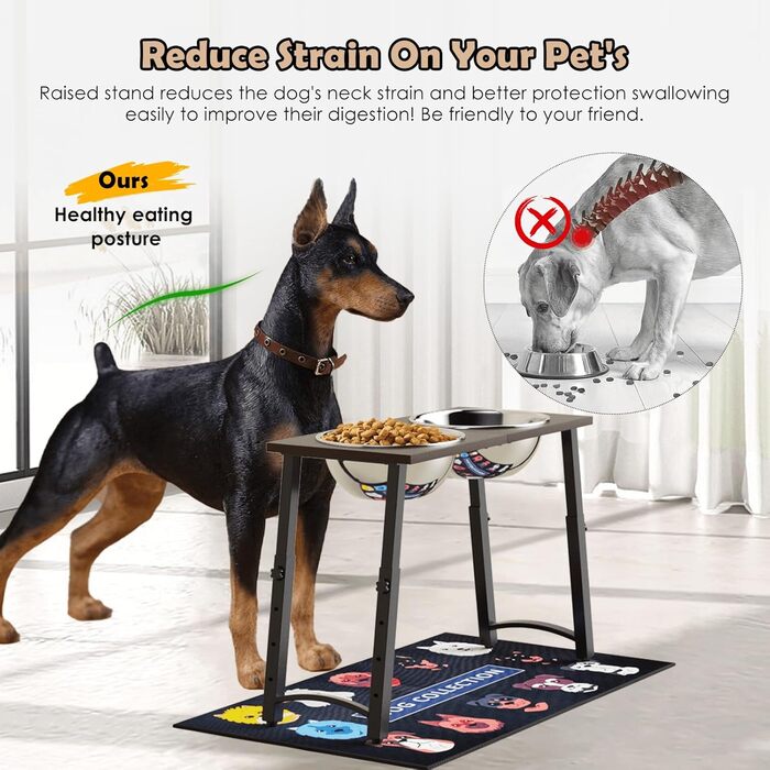 Підвищені годівниці для собак великих та екстра-великих порід, з нековзною підстилкою, об'єм 3000 мл (2 шт.), стабільна годівниця висотою 46 см, коричневого кольору.