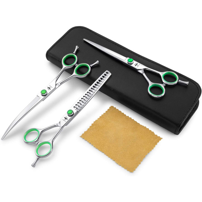 Набір професійних ножиць для грумінгу собак PURPLEBIRD: 440C сталь, 7 дюймів, 4 шт. (прямі, вигнуті, для розрідження)