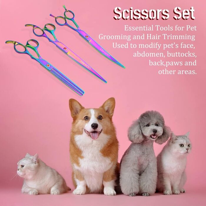 Набір професійних ножиць Lily Pet Highend Series 440C для грумінгу собак, феном, 2 шт., вигнуті, райдужні кольори