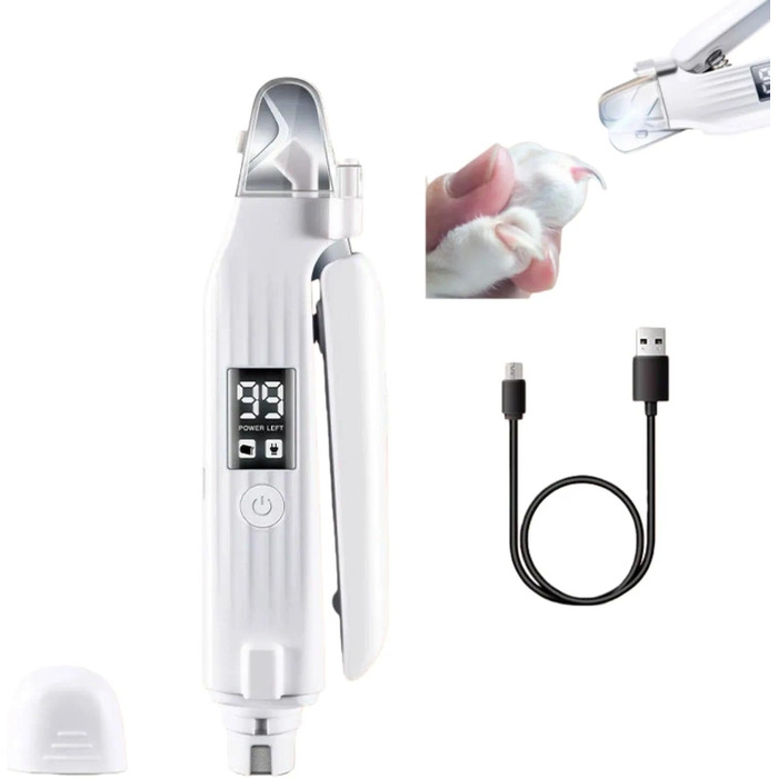 PetTrim 2-в-1: електричний триммер для кігтів + шліфувальник, LED-підсвітка, для котів та собак усіх розмірів, перезаряджається