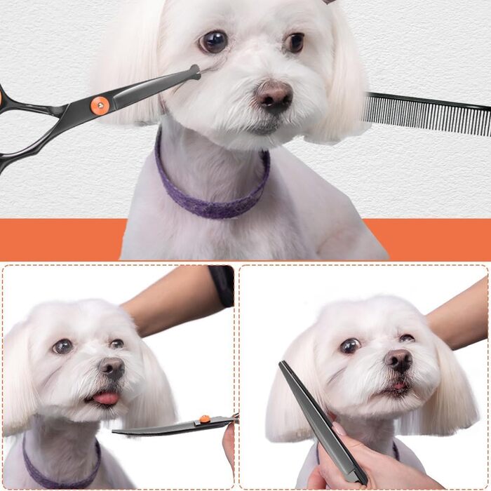 Набір ножиць для грумінгу собак, 7-в-1. Безшумні ножиці для догляду за шерстю собак та котів з безпечними закругленими кінцями