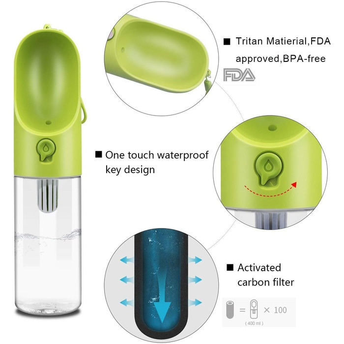 PETKIT Eversweet - пляшка для води для собак, 400 мл, зелена, PET, для подорожей