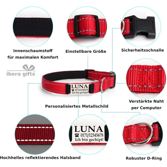 Персоналізований нашийник для собак, з іменем, середнього розміру, 35-50 см, світловідбиваючий (чорний, M)