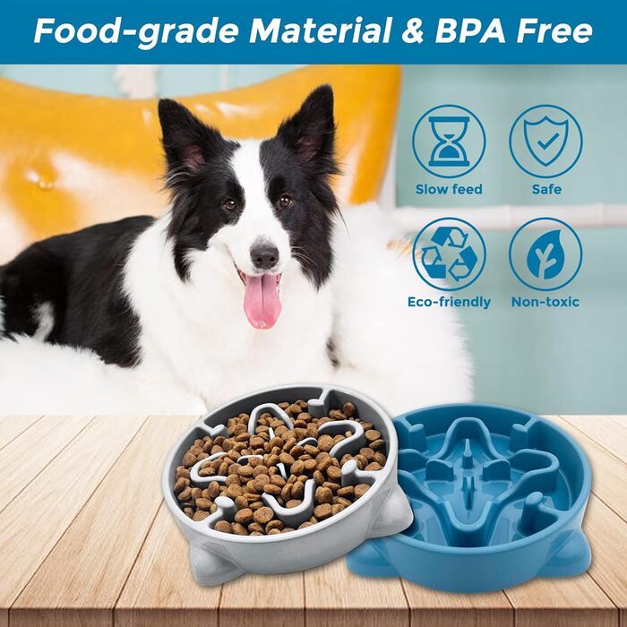 Антиковзна повільна миска-головоломка для собак, 3 чашки, BPA-free, сіра, для малих і середніх порід, запобігає здуттю