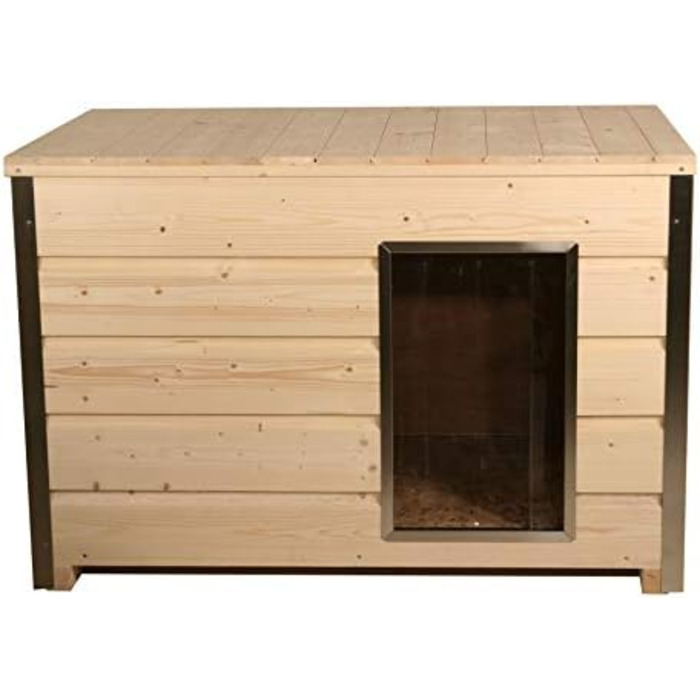 Будка для собак SUNNYDOGS з дерева, з ізоляцією 30 мм та плоским дахом, вхід з боку