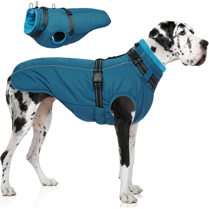 Зимовий теплий одяг для собак PUMYPOREITY: тепла флісова куртка з інтегрованою мискою, великий розмір XXX-Large, синього кольору