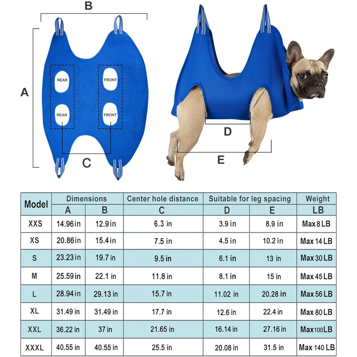 Набір для догляду за тваринами Kkiimatt 10-в-1 з гамаком для нігтів, тримером, пилочкою, гребінцем, гамаком для собак, нашийником для грумінгу (XXXL/до 63,5 кг, блакитний) Classic Edition/XXX-Large M