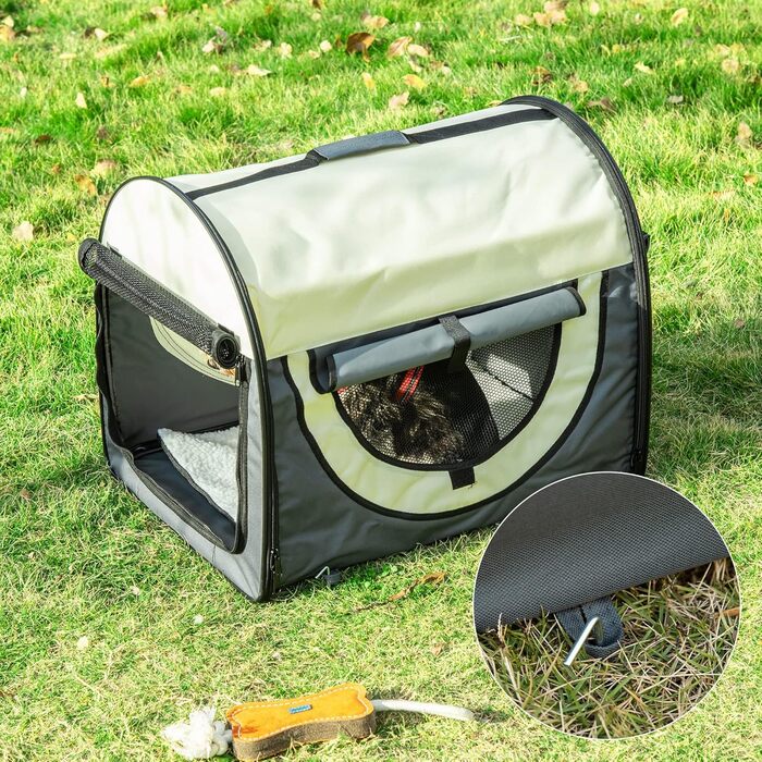 PawHut Складана переноска для собак, транспортна переноска для тварин, 5 розмірів, темно-сірий, L 61 x 46 x 51 см