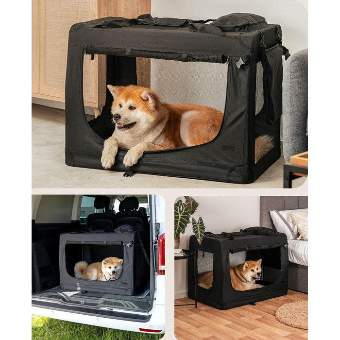 Транспортна переноска для собак та котів Lionto, 90x61x65 см, чорна, розкладна, до 22 кг