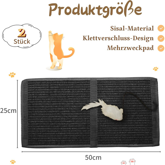 Килимок від подряпин для котів JanYoo (2 шт.) - захист меблів, 50x25 см, чорний