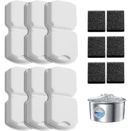 Джерело питної води для котів та собак з нержавіючої сталі, 2.6л, з вікном рівня води, дизайн водоспаду, з фільтрами (6 губок + 6 вугільних фільтрів)